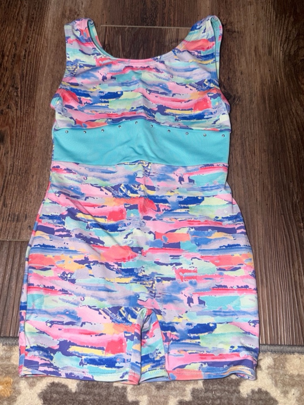 Girls' Multi-Color One-Piece Swim Romper with Aqua Waistband